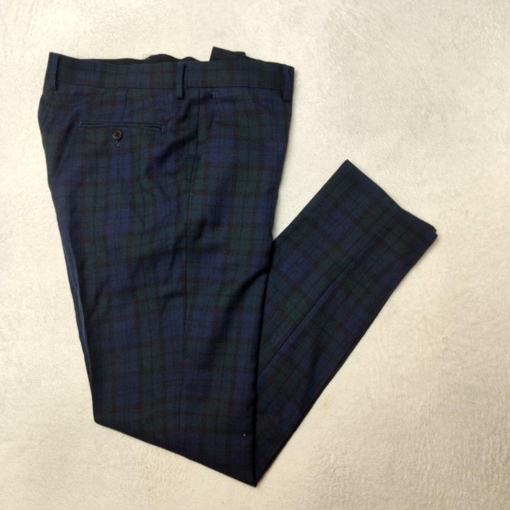 Banana Republic Pants Mens 33x34 Blue Blackwatch Plaid Tweed Wool Tapered Dress